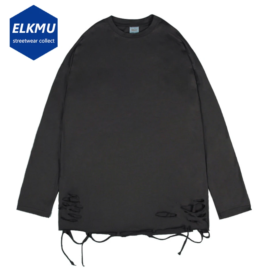 

Fashion Long Sleeve T Shirts Men Hi Street Oversized Streetwear Hip Hop Hole Tee Shirt Harajuku T-shirt Mens Cotton Tops Tees