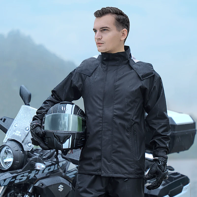 

Hat Men Polyester Raincoat Waterproof SuitWomen Raincoat Reflective Motorcycle Traje Lluvia Moto Cycling Equipment BS50YY