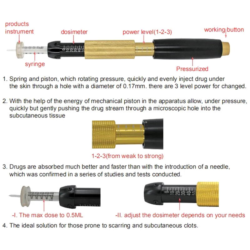0.5ml 3in1 Painless Hyaluronic Pen Hyaluron Acid Injection High Pressure Continuous Mist Atomizer for Lip Filling and Anti-aging