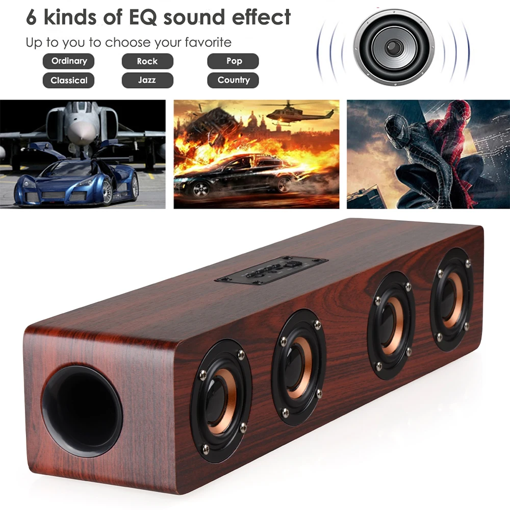 W8C 20 Вт деревянная Беспроводная Bluetooth 5 0 AUX Колонка поддержка TF FM радио с часами