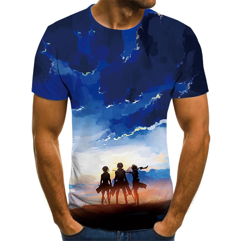

2021 New Hot Japanese Animation Final Season Attack On Titan Print Men T-Shirt Four Seasons Exploitation Anime Oversized Tshirt