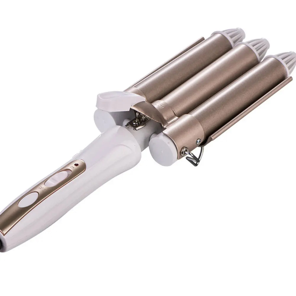 

Large Three-Stick Curler Egg Roll Head 3 Tube Ceramic Curling Iron Salon Home Use with Plug (Golden 25mm)