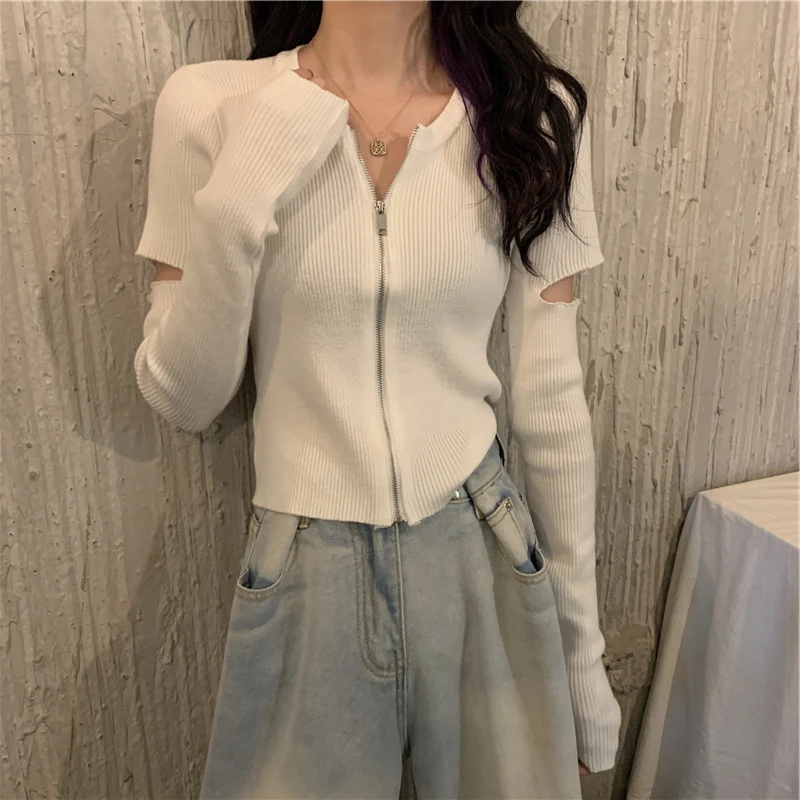 

Облегающая нижняя рубашка для женщин, осень и зима 2021, новый дизайн ощущения, схема, с открытыми плечами, вязаный кардиган, короткий, в западн...