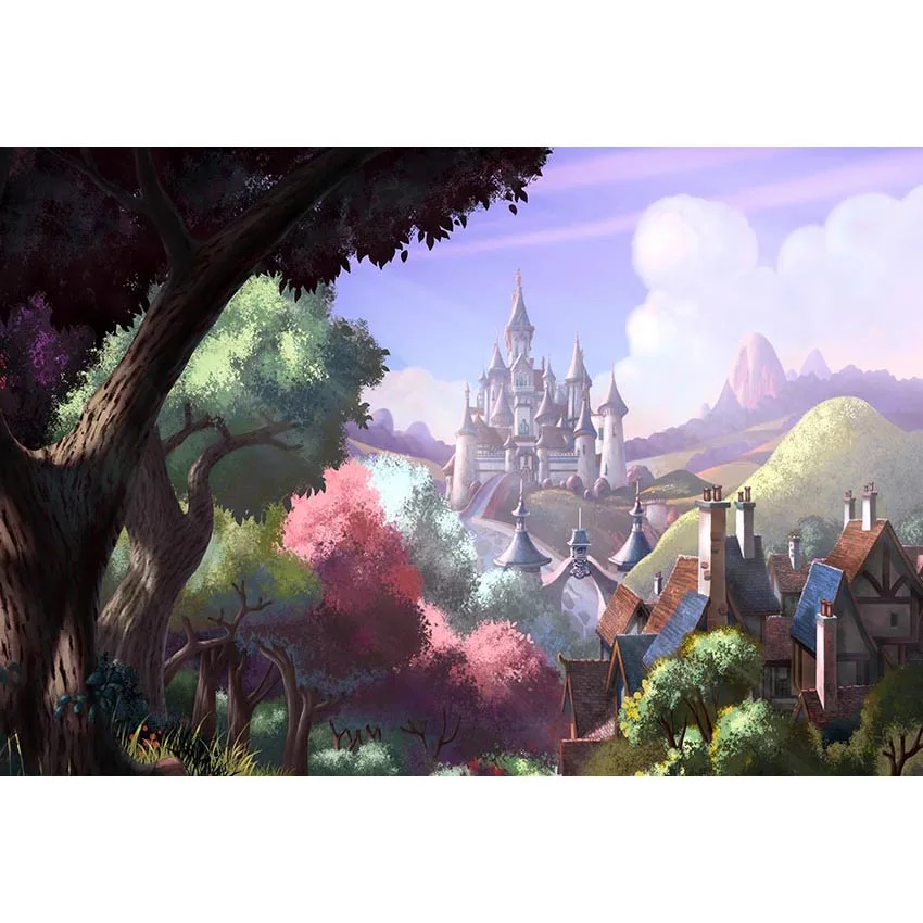 

7x5ft Fairy Tale Castle Palace Color Trees Forest Woodland Custom Photo Studio Background Backdrop Vinyl Banner 220cm x 150cm