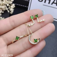 kjjeaxcmy boutique jewelry 925 sterling silver inlaid natural diopside ring necklace earring suit support detection fine