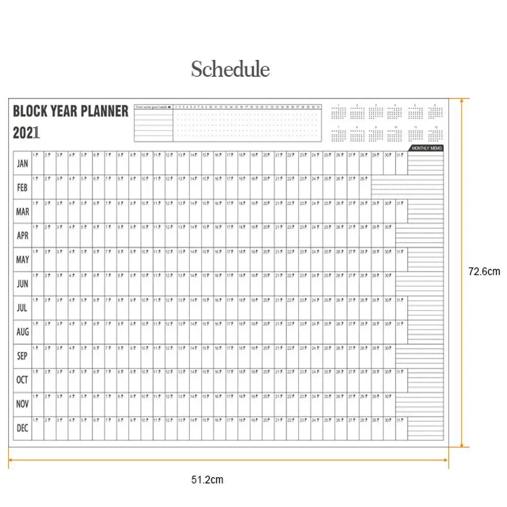 

2021 Year Wall Calendar Planner Daily Plan Paper 365-Day Study Sheet School Mark Stickers For Office With Schedule 2 Supply K9W2