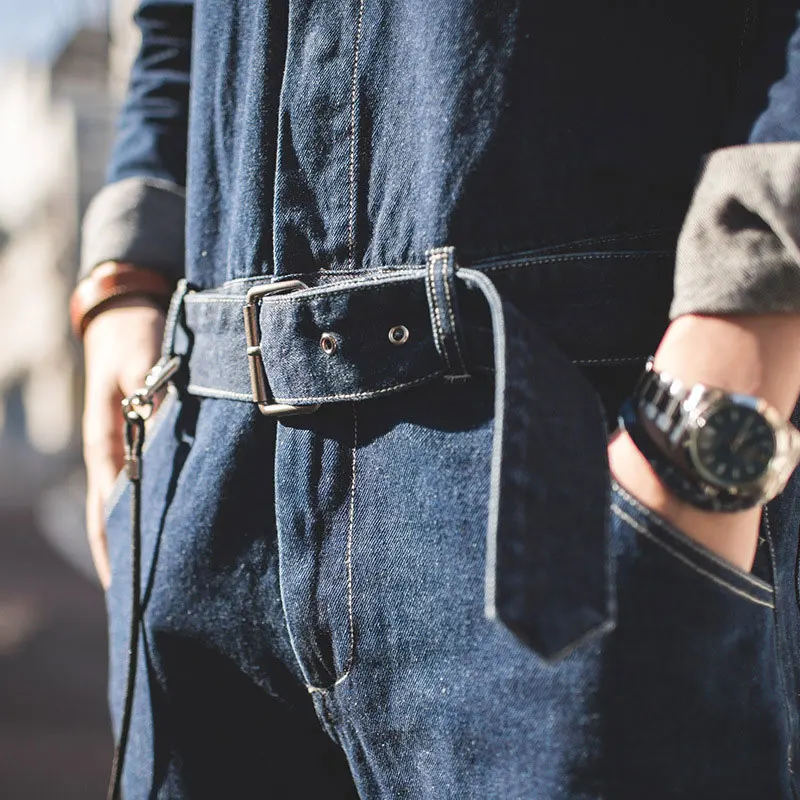 Retro Man Jeans Jumpsuits Bib Overalls Loose Straight Multi-Pocket Streetwear Denim Cargo Trousers Fashion Leisure Freight Pants