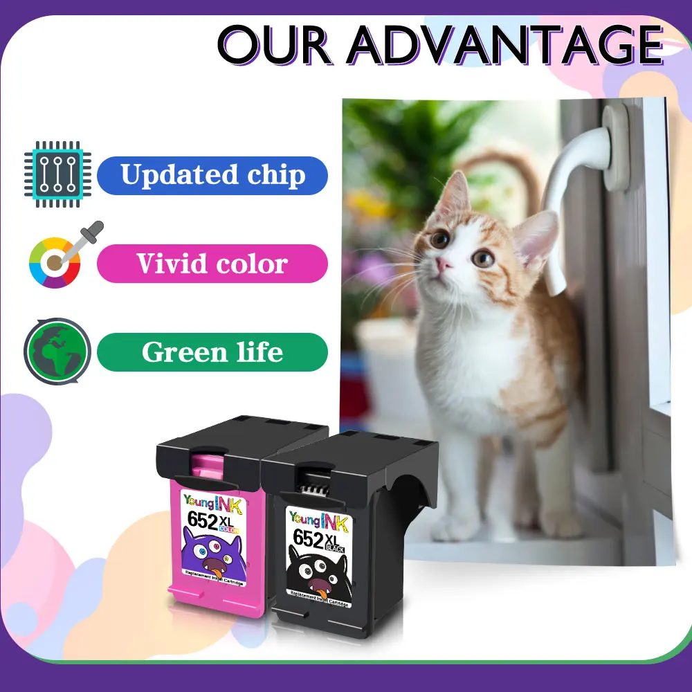 YOUNGINK Remanufactured replacement Ink Cartridge For HP 652 652XL HP652 for Deskjet 1115 1118 2135 2136 2138 3635 3636 printer |