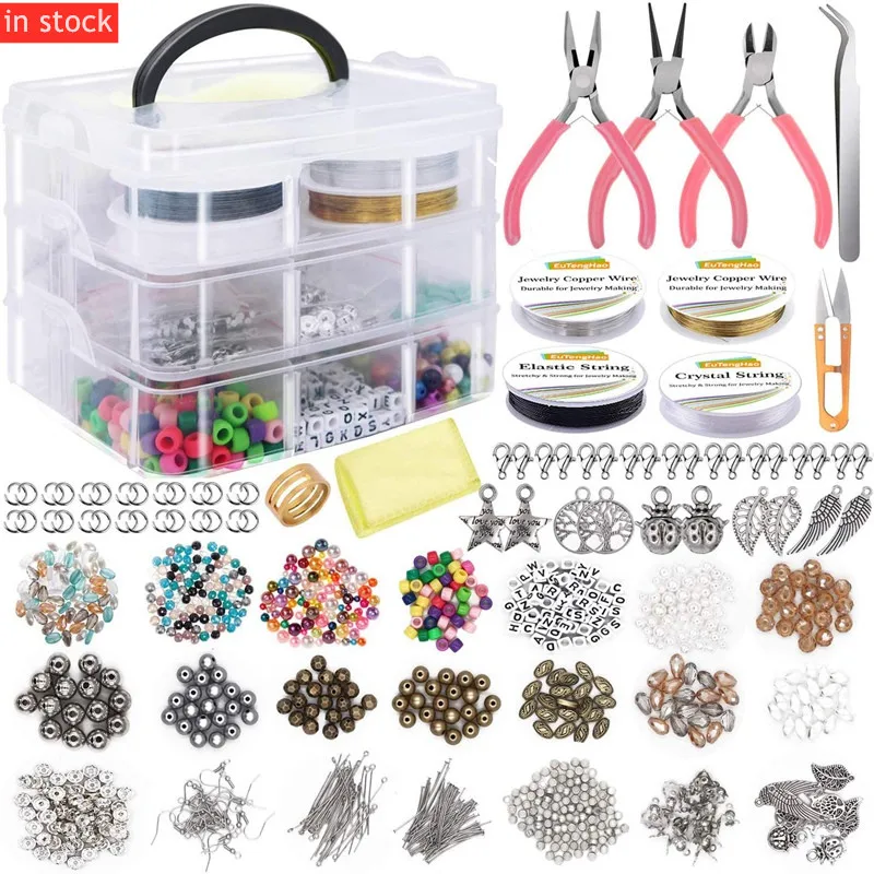 

Jewelry Making Supplies Kit Jewelry Making Tools Kit Includes Beads Wire for Bracelet and Pearl Beads Spacer Beads Jewelry Plier
