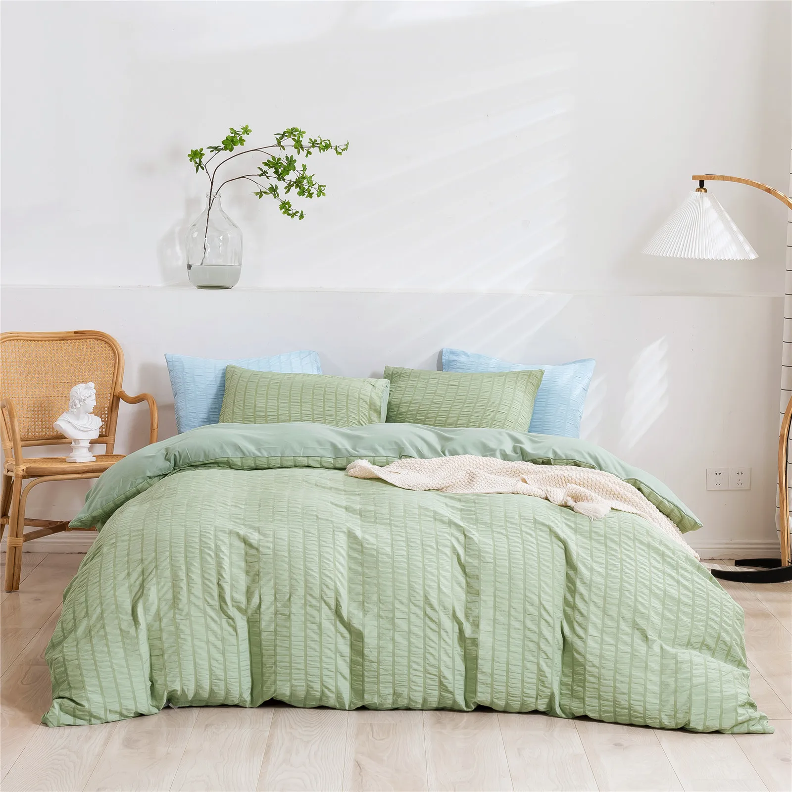 

KOTUDENAVY solid color Nordic style seersucker home quilt cover bedding three piece set four piece set bedding