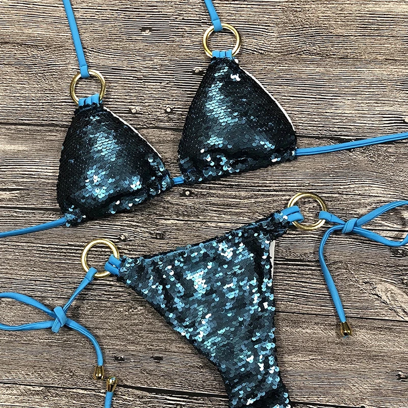 Однотонное бикини сексуальный купальник с лямкой на шее купальный костюм