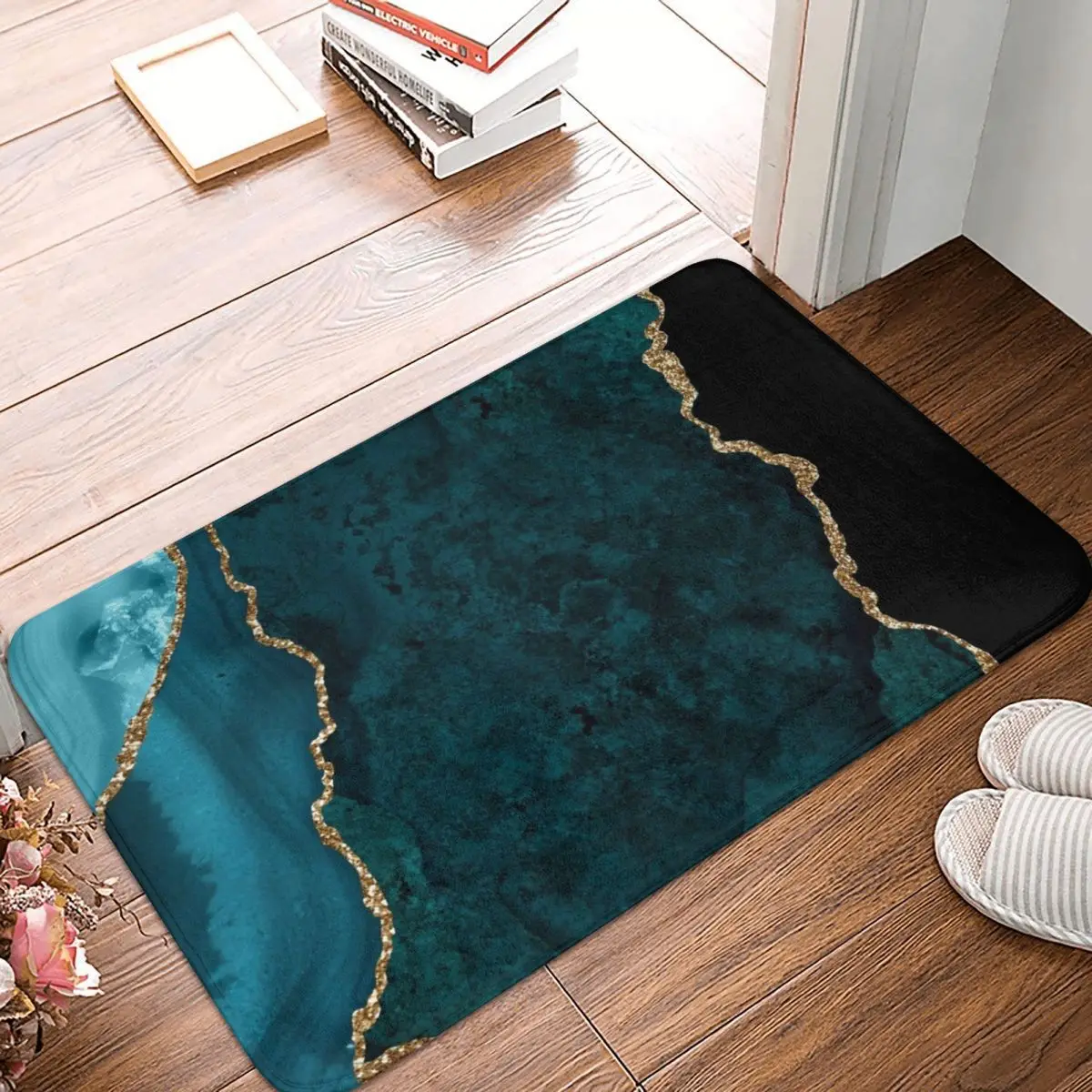 

Watercolor Agate In Teal Green And Turquoise Doormat Carpet Mat Rug Polyester Anti-slip Floor Decor Bath Bathroom Kitchen 40x60