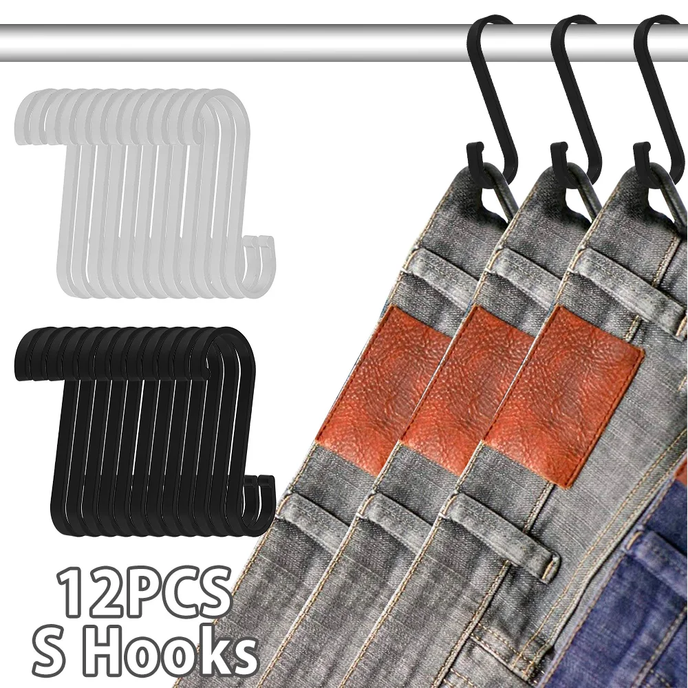 

12 pcs S Hooks Metal S Shape Hooks Heavy Duty 304 Stainless Steel Flat Hooks S Shape Hangers For Hanging Plants Pots Pans Closet