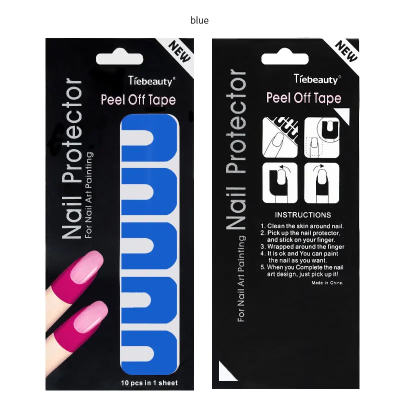 Blue 10 шт. u-образная наклейка на палец, непроливающаяся лента, защита для ногтей, УФ-гель для рисования, маникюрная защита, инструменты для дизайна ногтей - Цвет: Blue