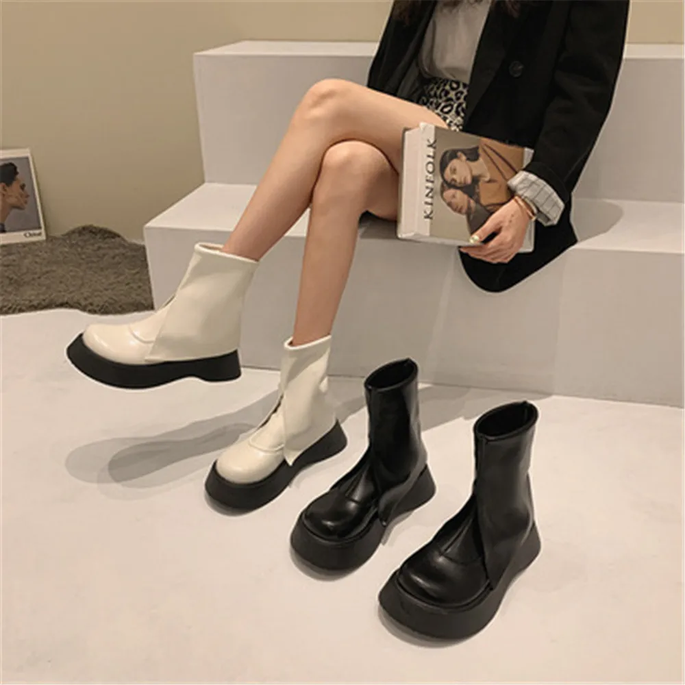 Spring Autumn Style Korean Short Tube Boots Women's 2021 New Network Popular Thick Sole Fashion Chelsea Bootie Lady Chunky Shoes