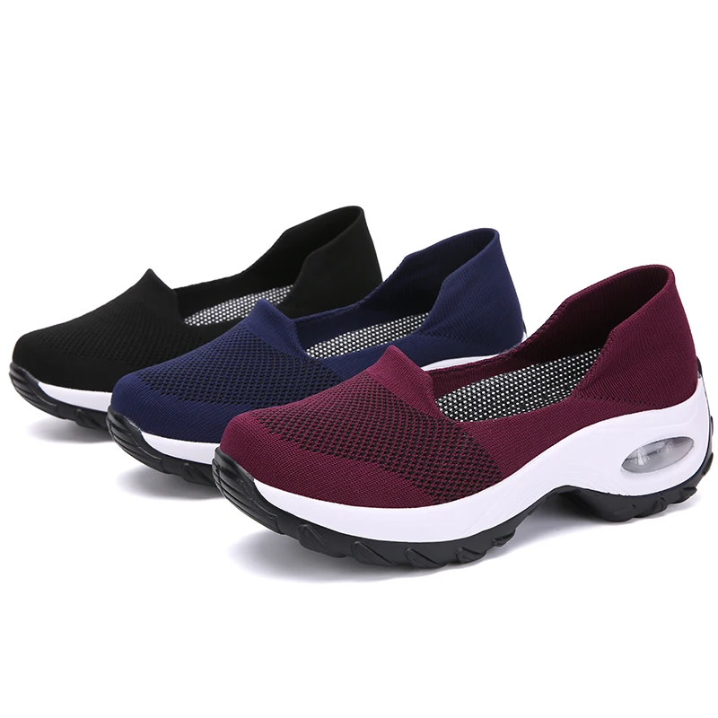 Women Sneakers Slip-On Spring Summer Cushioning Sports Shoes for Female Wine Red Comfortable Women's Loafers Flats Walking
