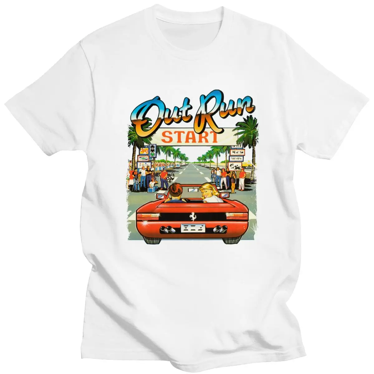 

Men's Cotton T-Shirt Racing Video Game Design Short Sleeve Shirt Japanese Arcade Out of Race 80's Vintage Console