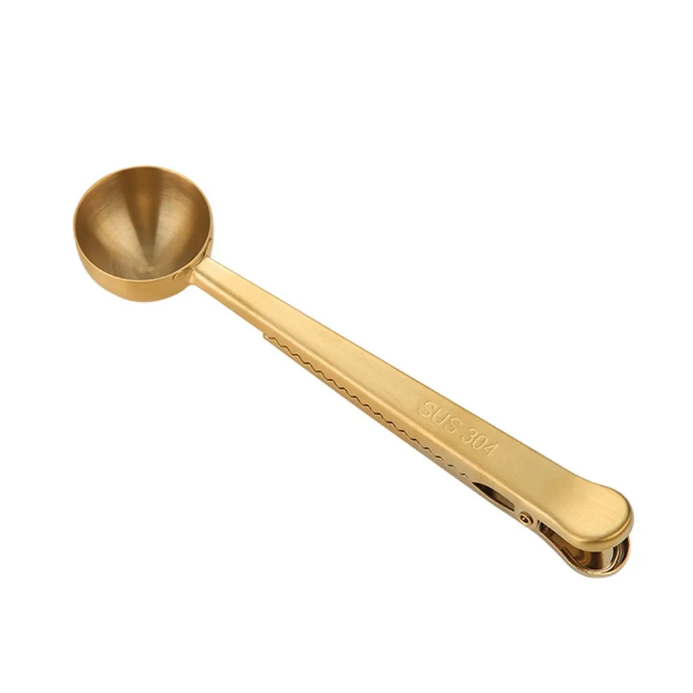 

2 in 1 Stainless Steel Coffee Spoon Sealing Clip Kitchen Gold Accessories Recipient Cafe Expresso Cucharilla Decoration