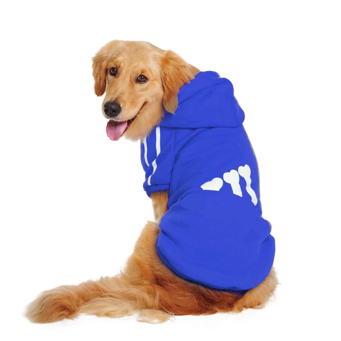 Blue Большая одежда для собаки из флиса Зимняя одежда для собак Одежда для щенков Одежда для собак спортивная куртка с принтом теплая куртка с капюшоном для больших собак мопс - Цвет: Blue