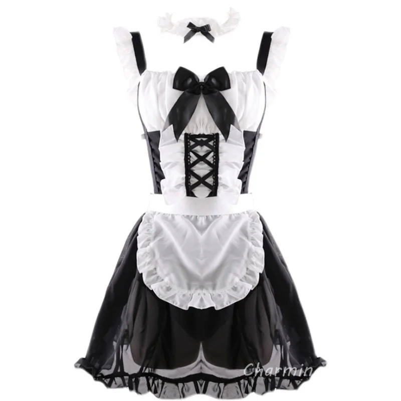 

Japanese Sweet Lolita Nightwear Kawaii Sleepwear Miniskirt Maid Uniform Sexy Pajama Dress Lace Underwear White Lolita Dress