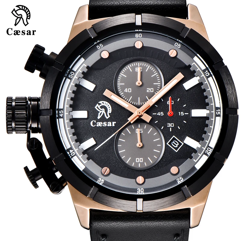 Розовое золото военные кварцевые спортивные мужские часы с хронографом