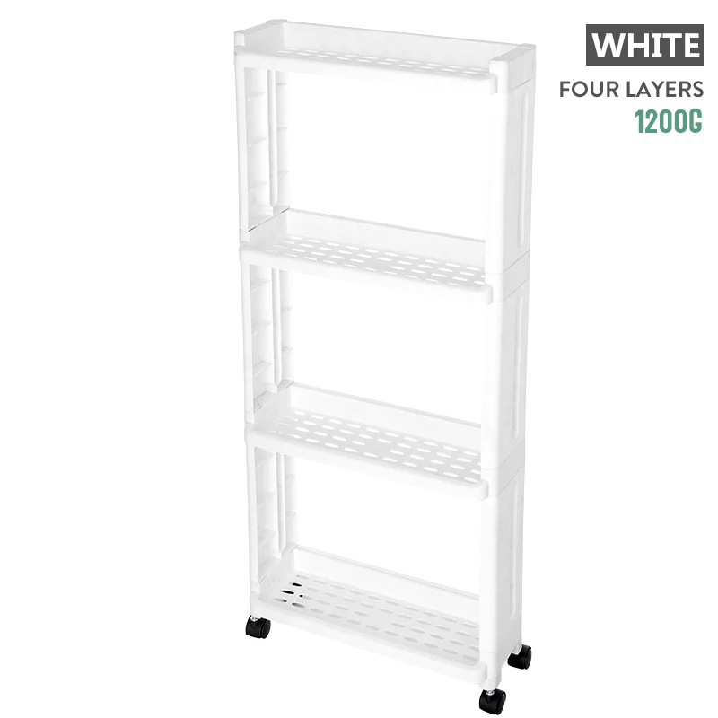 WBBOOMING кухонный стеллаж для хранения, боковая полка на холодильник, 3 и 4 слоя, съемный с колесами, органайзер для ванной комнаты, полка, держатель для зазора - Цвет: White 4 Layers