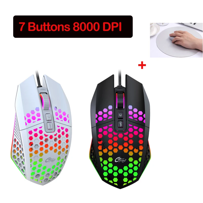 

8000 DPI Adjustable Backlight USB Computer Mouse Wired Gaming Mouse 7 Button LED Gamer Mice Mause For PC Laptop With Mouse Pad
