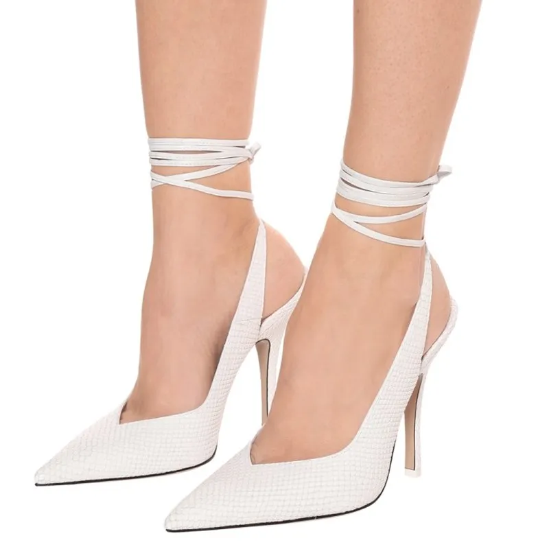 Босоножки женские на высоком каблуке крутые элегантные туфли-лодочки шнуровке