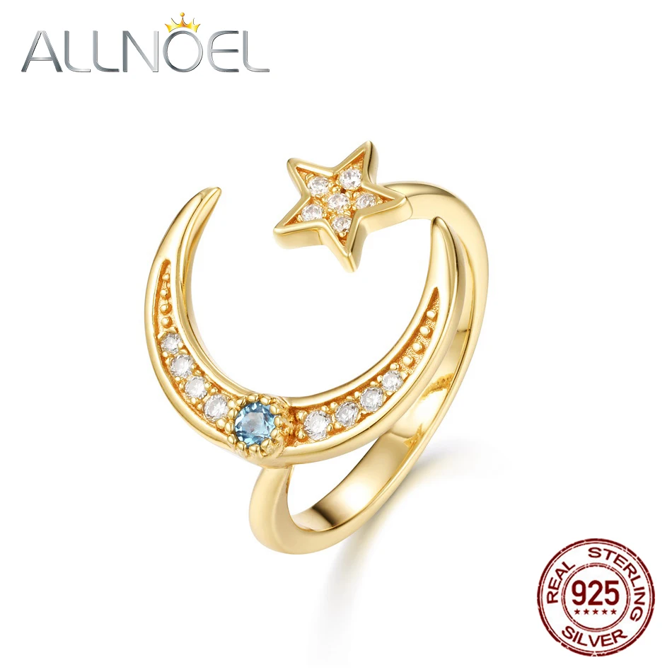 ALLNOEL Изысканная Золотая кольцо из стерлингового серебра S925 пробы для женщин с