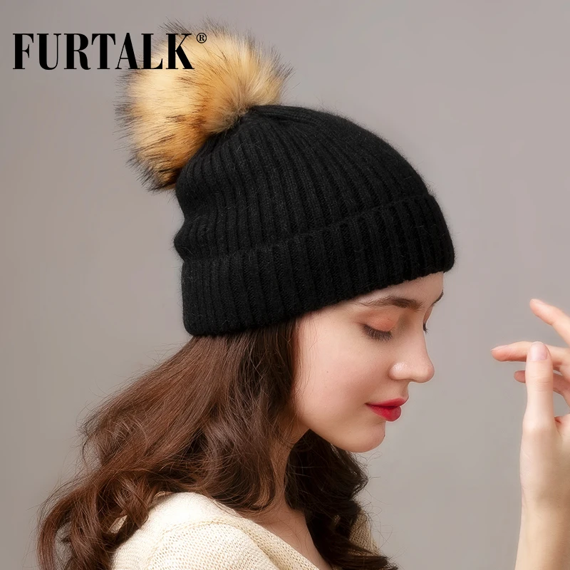 FURTALK зимние шапки из кроличьего меха для женщин Шапка-бини теплая шапка