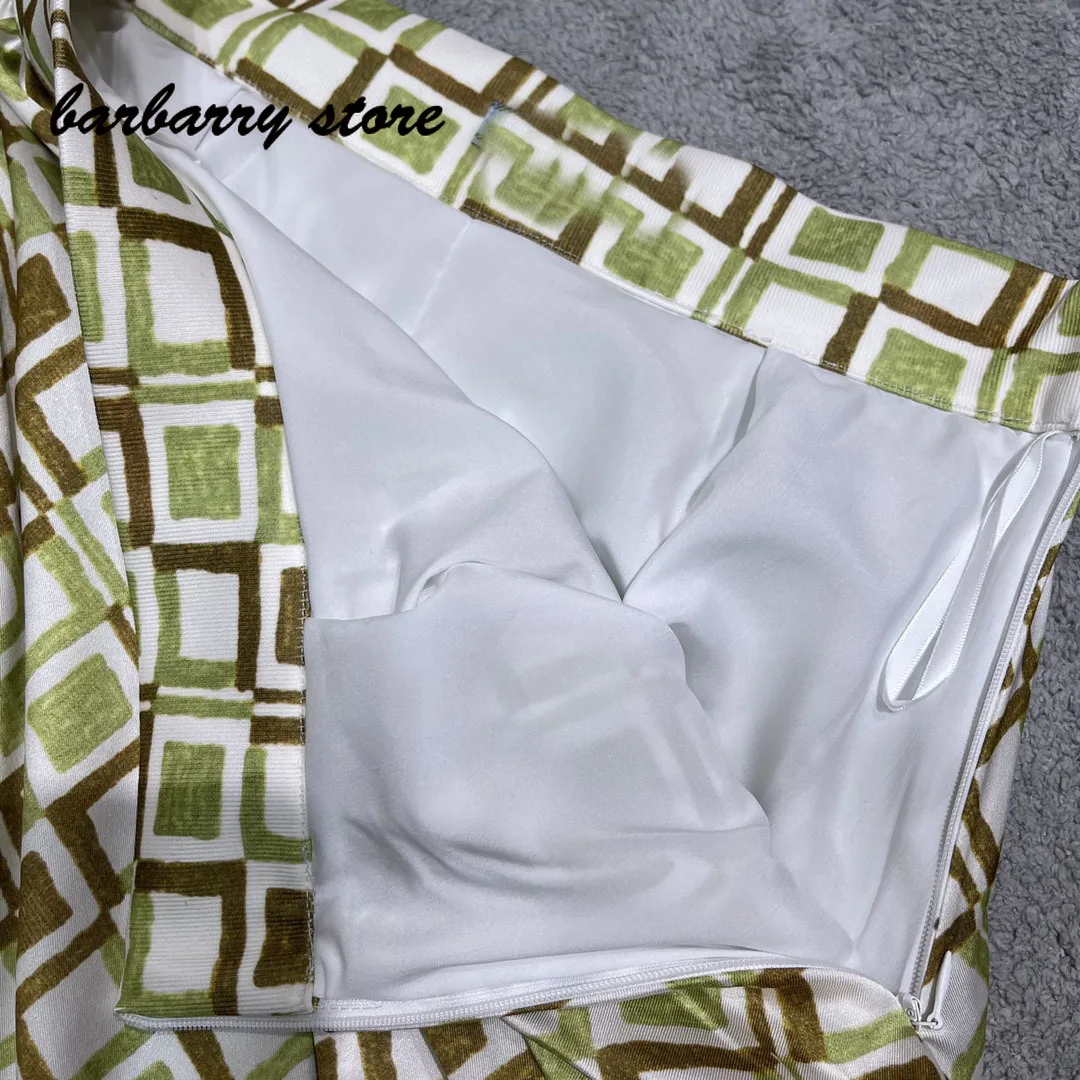 

21 luxury brand geometric printing fashion women's skirt temperament versatile dress high waist slim A-line skirt pleated skirt