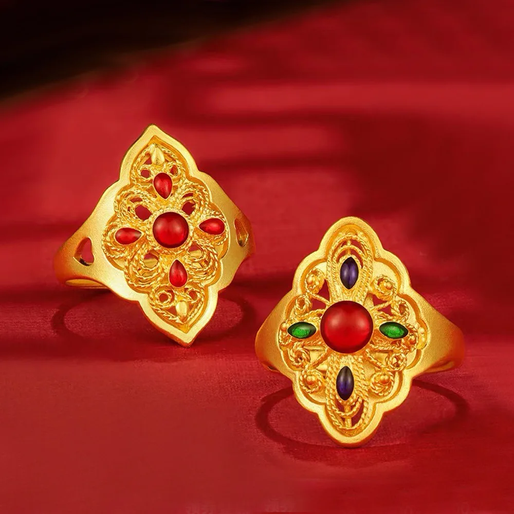

Vintage Rhinestone Rings Geometric Irregular Surrounded Wedding 24K Gold Rings for Women Mother Valentines Day Indian Jewelry