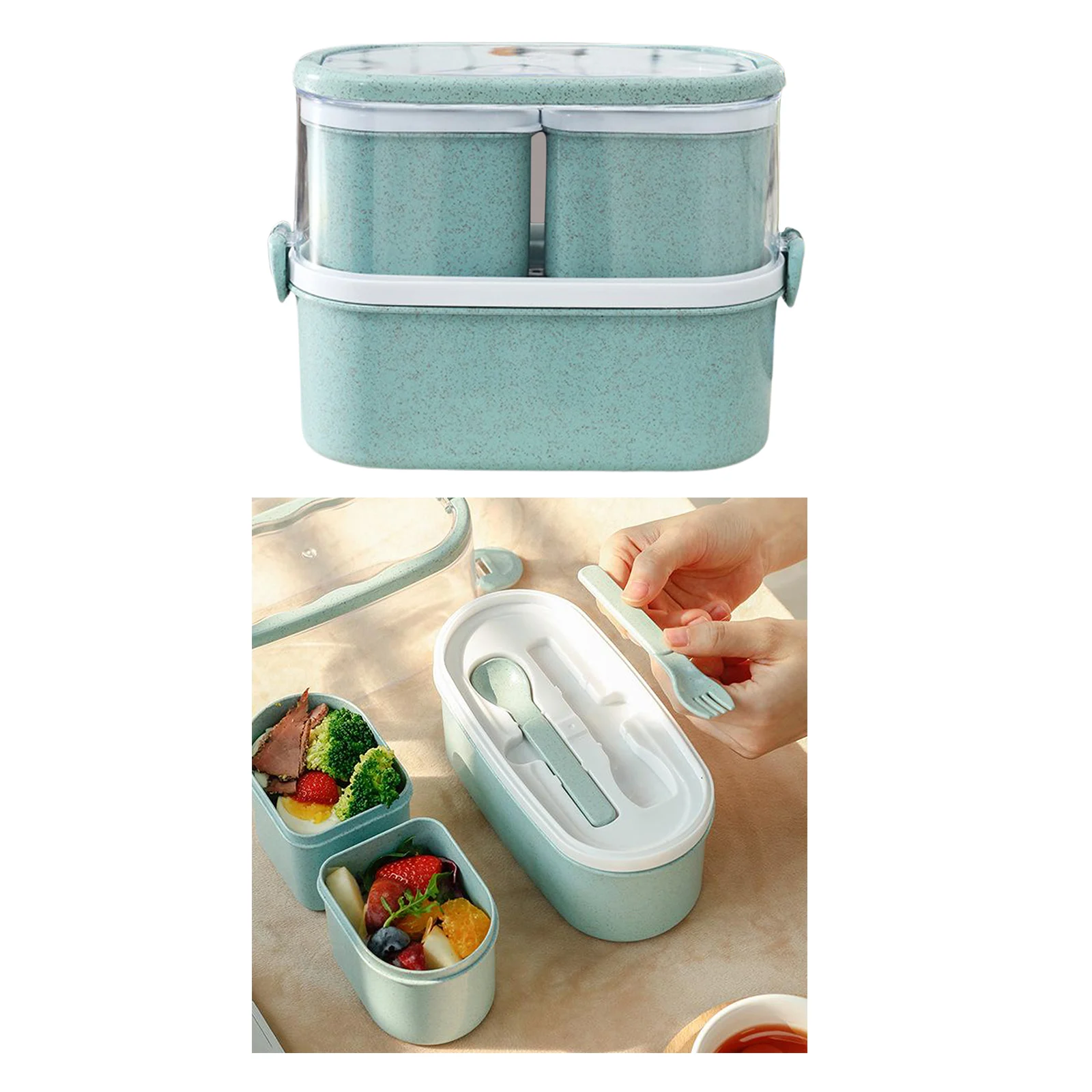 

Reusable Lunch Box Sandwich Salad Fruit Food Box Storage Container with Spoon Fork