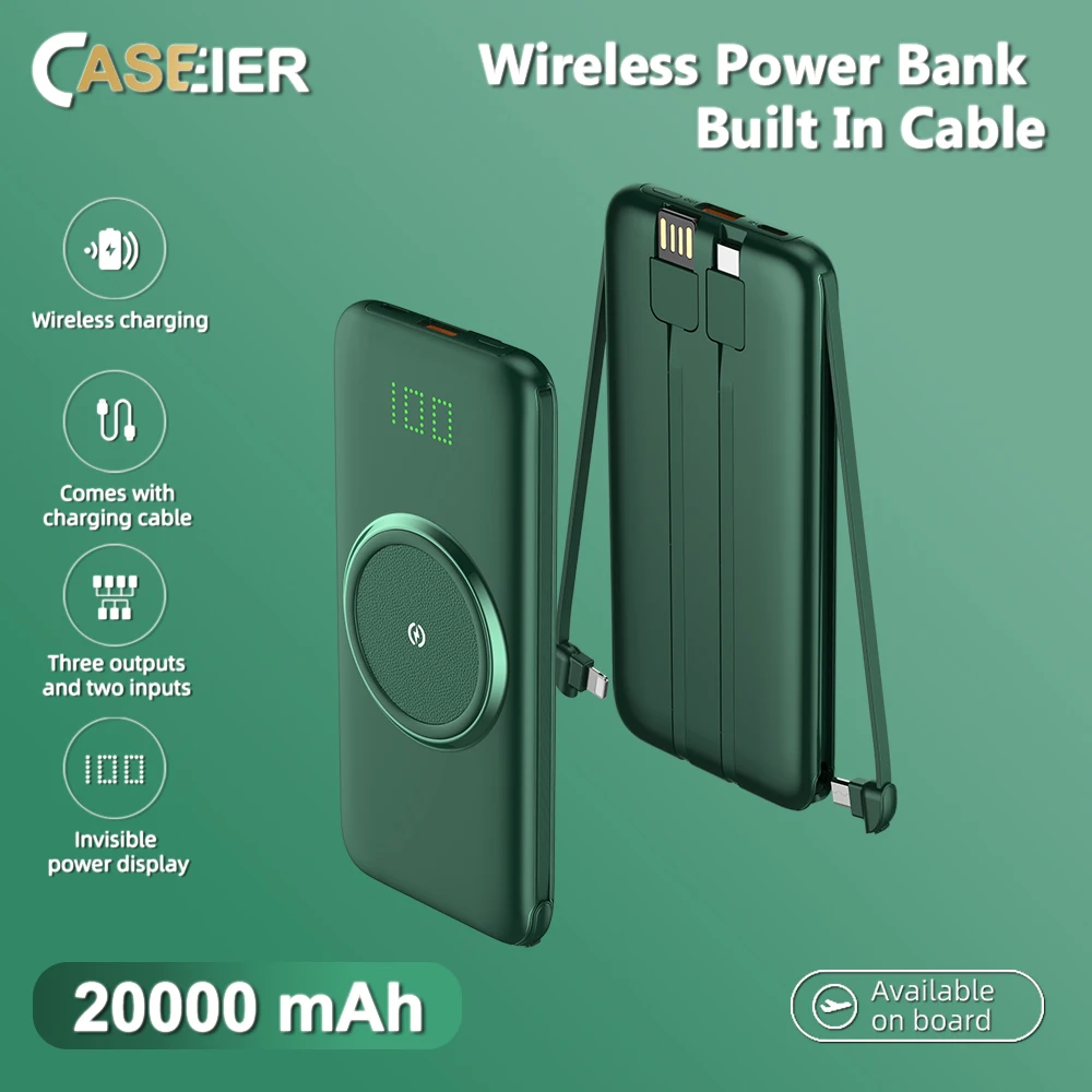 CASEIER 20000mAh Беспроводное зарядное устройство Внешний аккумулятор для Xiaomi iPhone
