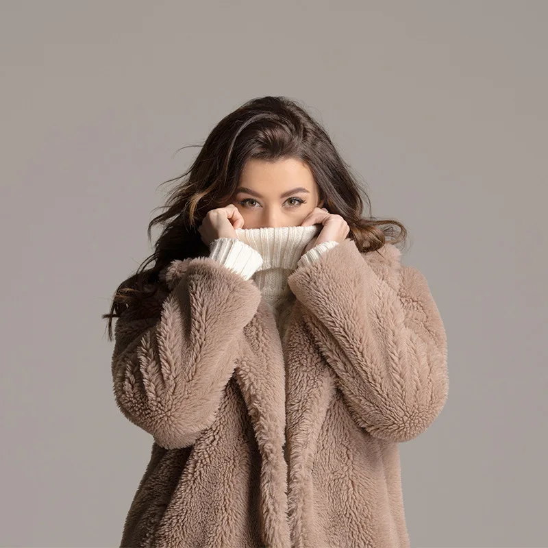 

European American Faux fur Fashion Coat Women's 2020 Single-Breasted Large Size Casual Windbreaker Winter Warm Parker Coat A676