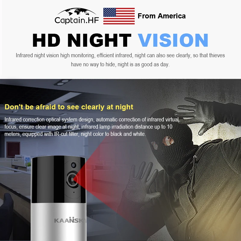

US Captain WIFI Home Security Camera, Control from Mobile Phone, PC, HD Camera, Wireless CCTV , Real Tame Video Monitoring