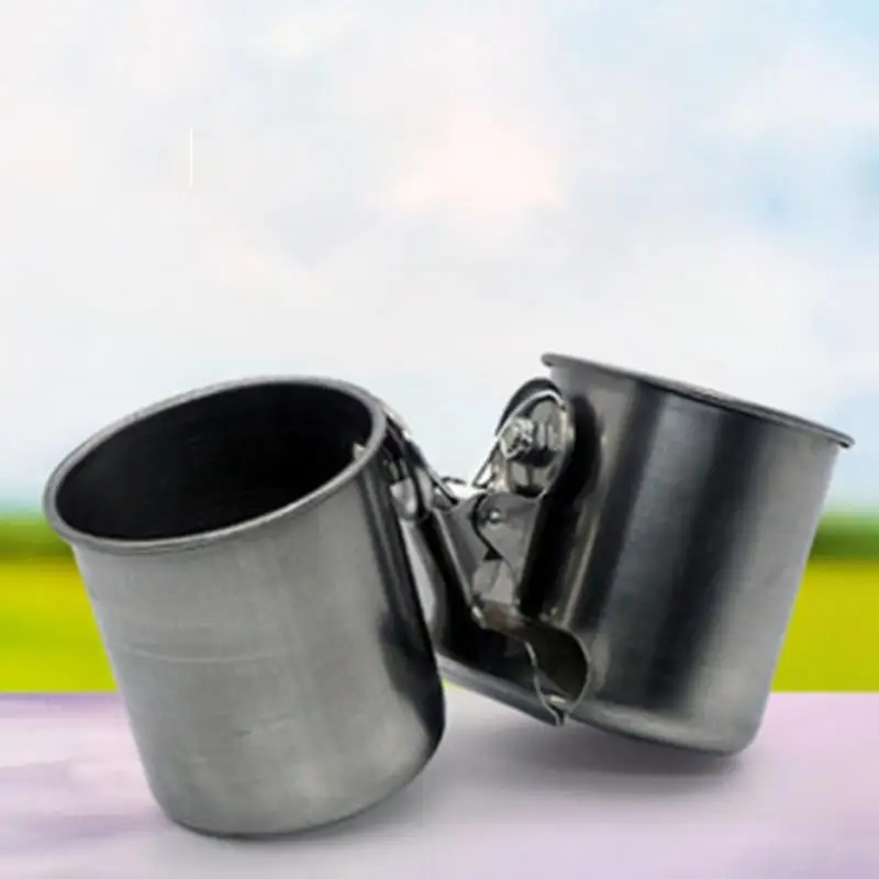 Подача воды пищи птица двойной чашки с зажимом Нержавеющая сталь кормушка для