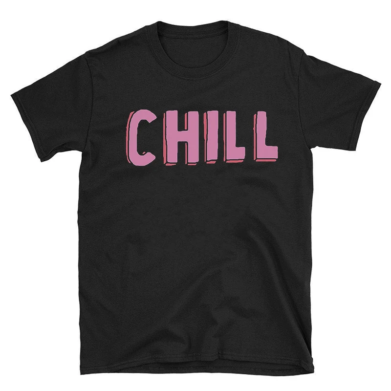 

Women Summer Letters Printed Chill Tees Black Cool Short Sleeve Tops Plus Size Loose Round Neck Tees Unisex T Shirt Streetwear