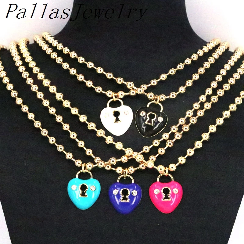 

5Pcs Colorful Enamel Heart Lock Charms Necklaces For Women Beaded Choker Pendant Necklace Minimalist Charms Handmade Jewelry