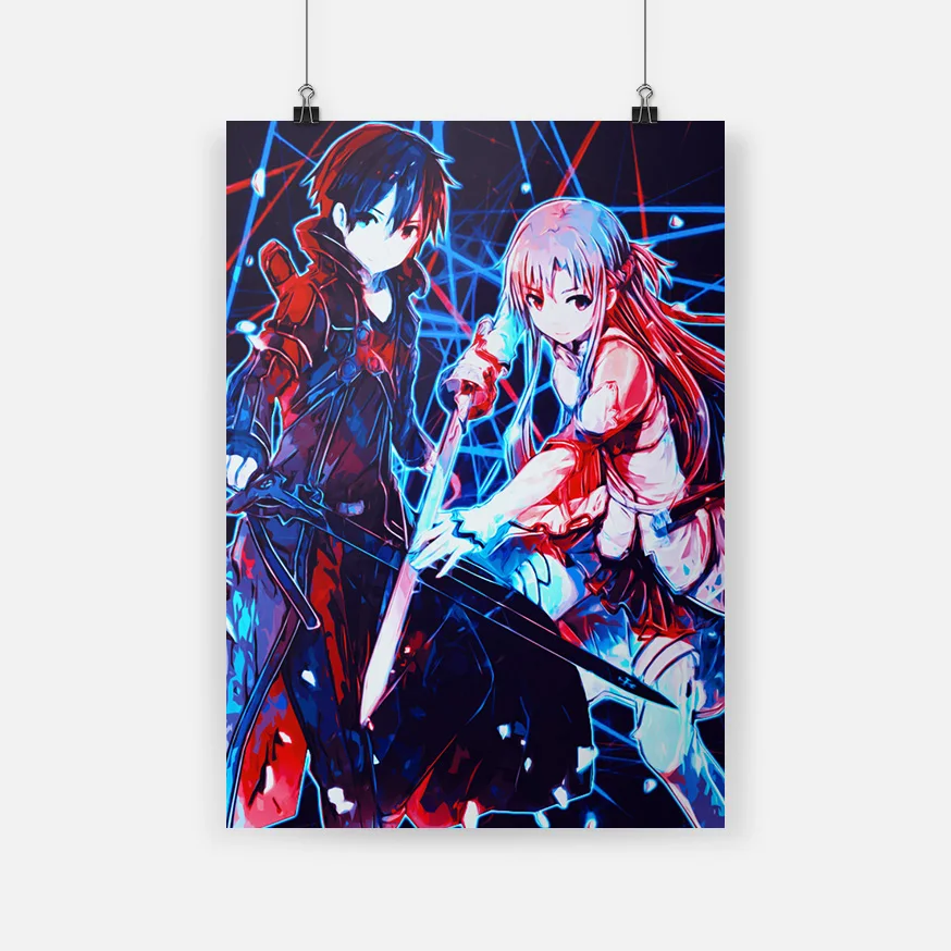 SAO Kirito and меч асуны Художественный Онлайн-постер рамка деревянная холст живопись