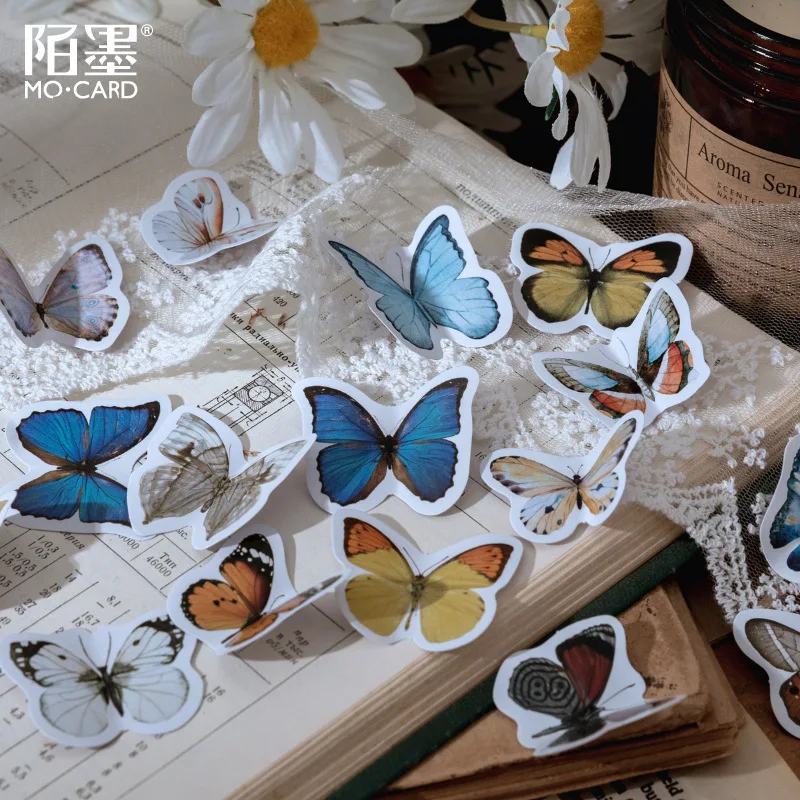 46pcs/retro exquisite butterfly specimen decoration sticker bullet journal scrapbook stationery gift aesthetics | Канцтовары для