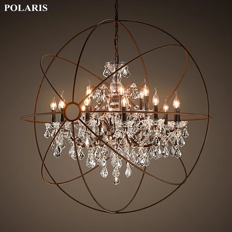 

YSN Modern Vintage Orb Crystal Chandelier Lighting Rustic Candle Chandeliers LED Pendant Hanging Light for Home Hotel Decoration