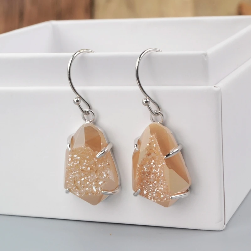 Серьги-подвески с натуральным агатом висячие ювелирные украшения ограненными