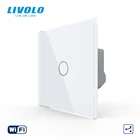 Умный сенсорный настенный выключатель Livolo, Wi-Fi, стеклянная панель, однополюсный нейтральный, не требуется концентратор, 1 комплект