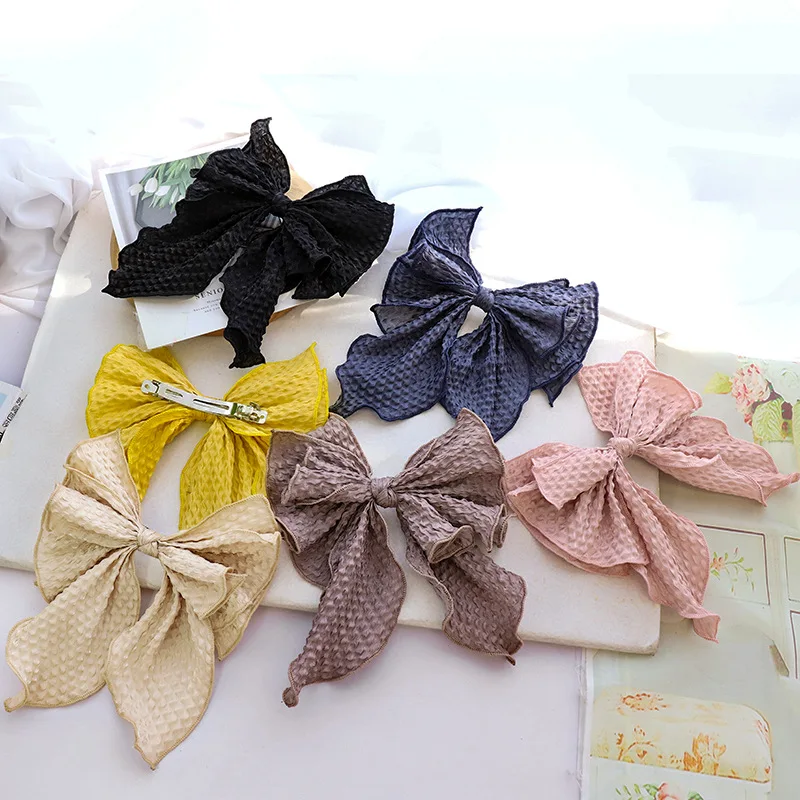 

2021 Big Bow Hairpin Hair Clips Fabric Crumpled Bow Hair Accessories for Grils Women Ponytail Holder Spring Clip Headwear