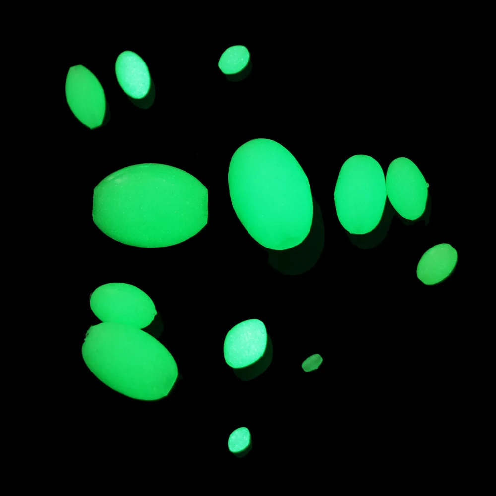 100 шт. поплавков для рыбалки овальной формы с бусинами для тройного крючка из пластика, светящихся в темноте, для грузил ригов и приманок.