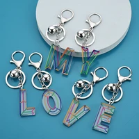 acrylic 26 letters tassel keychain for women gold foil resin bag charm pendant love gift key ring holder