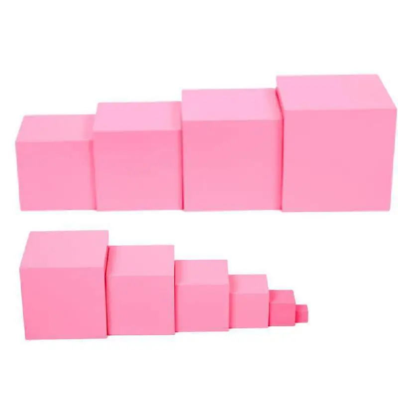 Деревянная розовая башня Монтессори игрушки для математики сплошной куб