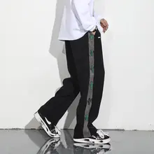 Pantalon décontracté en velours côtelé brodé pour homme, vêtement hip hop ample, tendance ins, jambes larges, droit, couple, nouvelle collection automne et hiver  (3)