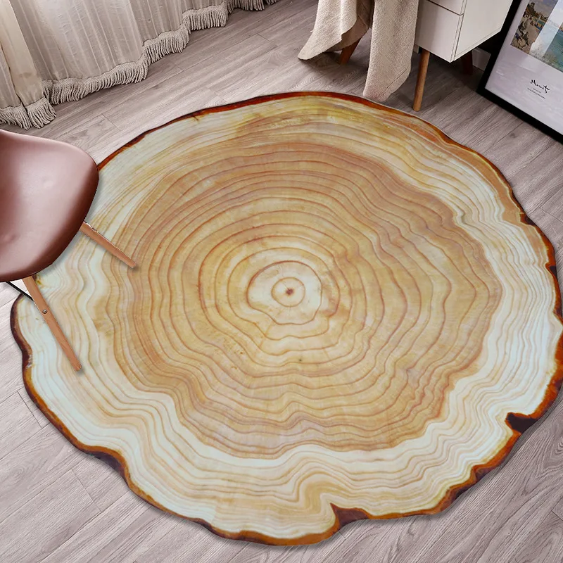 

Personality round wood 3D print ring home carpet living room coffee table bedroom bedside floating window anti-skid machine wash